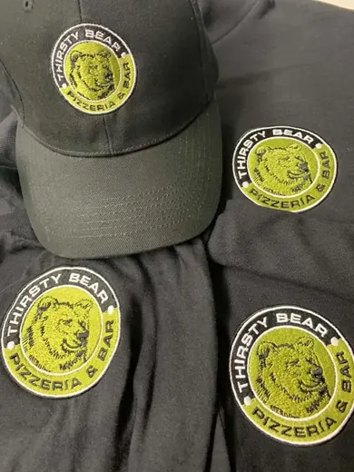 Embroidered chest logo on a work polo