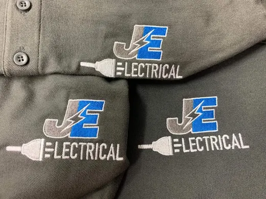 Close-up of stitching on an embroidered logo