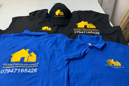 Embroidered chest logos on work polos